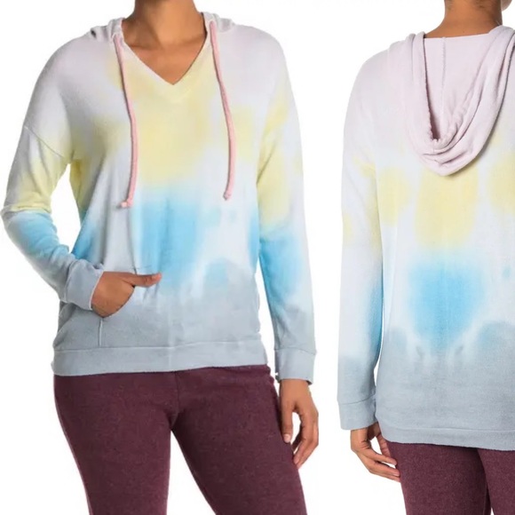 theo & spence Tops - THEO AND SPENCE Tie-Dye V-Neck Drawstring Hoodie Rainbow Size Small NWT